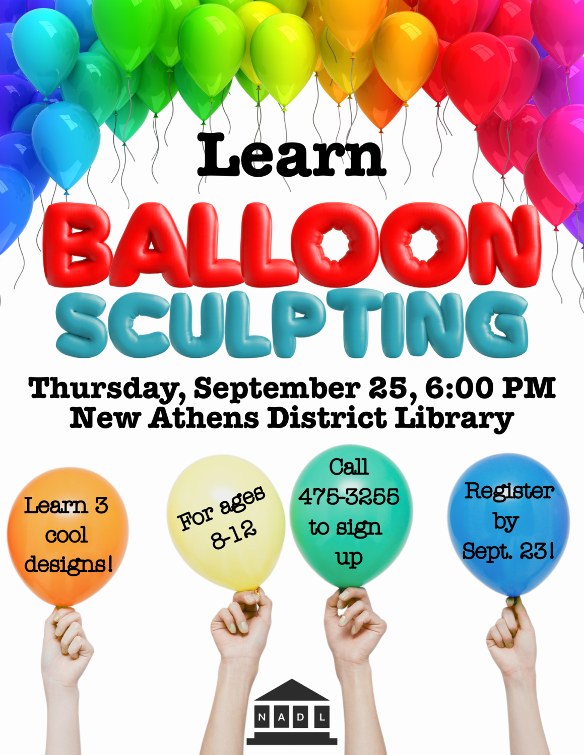 White background with rainbow of balloons at the top. hands holding balloons at the bottom with the text found in the caption